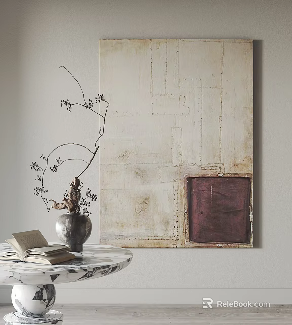 Artwork Vase With Twigs On Marble Table And Book 3d model