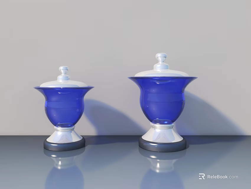 Two Blue And White Lidded Household Containers With Smooth Glossy Finish On Surface 3d model 