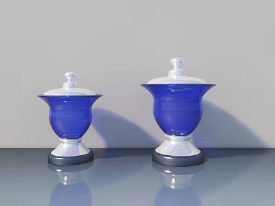 Two Blue And White Lidded Household Containers With Smooth Glossy Finish On Surface 3d model