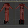 Brown Long Dress With Gray Collar And Cuffs Decoration Design