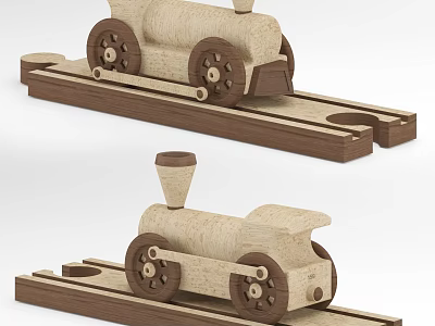 Creative Wooden Building Blocks Train Model with Railway Track for Kids Playtime 3d model