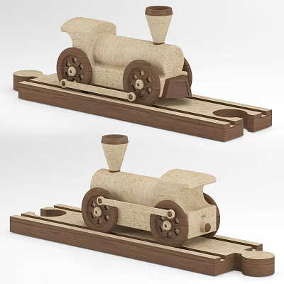 Creative Wooden Building Blocks Train Model with Railway Track for Kids Playtime 3d model