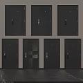 Multiple Dark Gray Security Doors With Various Textured Patterns And Door Handles 3d model