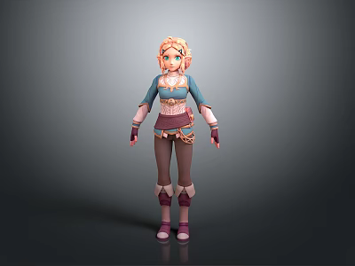 3D Animated Female Character With Blonde Hair Blue Top Pink Vest And Brown Pants 3d model