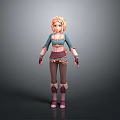 3D Animated Female Character With Blonde Hair Blue Top Pink Vest And Brown Pants