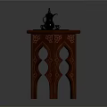 Traditional Wooden Coffee Table with Carved Patterns and Teapot on Top