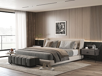 Minotti double bedroom bedside background wall bedside table leisure chair 3d model