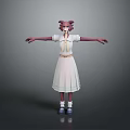 Game and Movie Character Pink Twin Ponytails White Dress Blue Stripes Yellow Belt Arms Outstretched