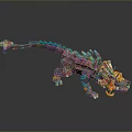 Purple Dragon Character With Blue Spines Golden Orange Decorations And Mechanical Elements