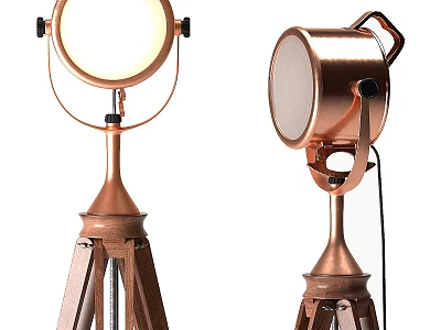 Classic Copper Floor Lamp With Tripod Base And Adjustable Retro Design 3d model