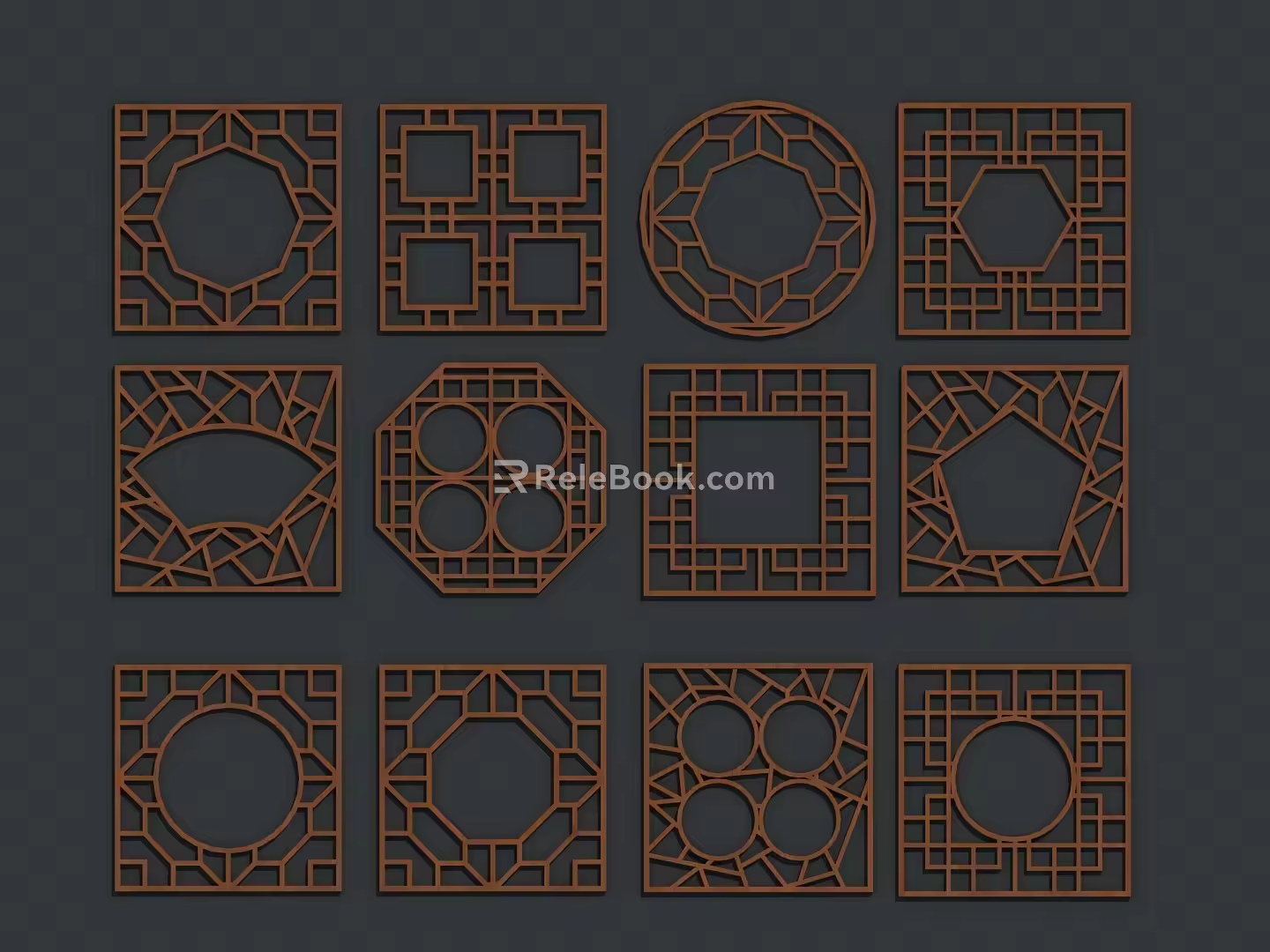 Chinese-style openwork window lattice window 3d model