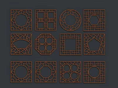 Chinese-style openwork window lattice window 3d model