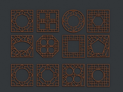 Chinese-style openwork window lattice window 3d model