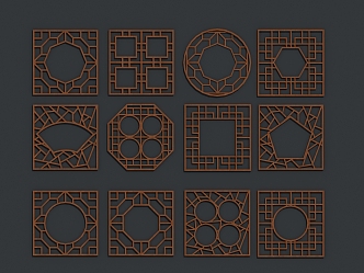 Chinese-style openwork window lattice window 3d model