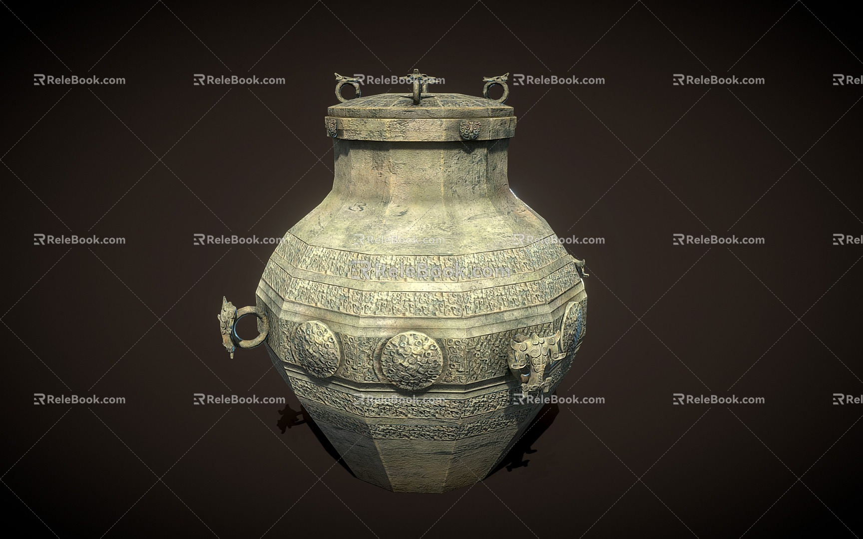 Chinese-style Twelve-ribbed Chi-grain Bronze Fou Warring States Bronze Wine Fou Bronze Ware Tomb of Haihun Marquis 3d model