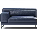 Modern Blue Leather Sofa Set With Wooden Center Table And Seating 3d model