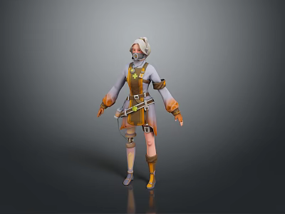 Detailed 3D Character Model With Yellow Brown Outfit Goggles Backpack And Weapon 3d model