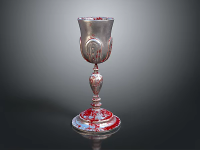 Silver Ornate Goblet With Carved Patterns And Red Base For Daily Household Use 3d model