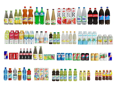 Diverse Range of Beverages Including Bottled Canned and Packaged Drinks With Assorted Flavors 3d model
