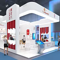 China Telecom Exhibition Booth With White Red Design And Reception Desk Area