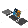 Tablet Computer Setup with Keyboard Mouse Earbuds and Protective Case 3d model