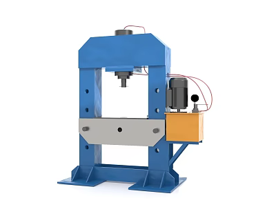 Blue Frame Industrial Hydraulic Press With Metal Components Hydraulic System And Control Box 3d model