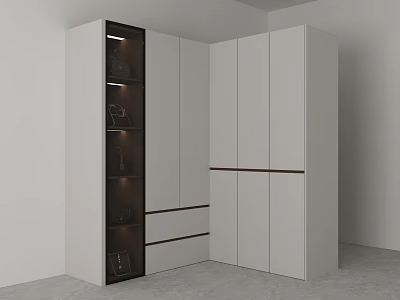 Modern Minimalist Wardrobe Interior Design With White Cabinets Drawers And Glass Door 3d model