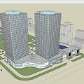 Twin High Rise Office Building With Modern Design And Landscaped Plaza Area