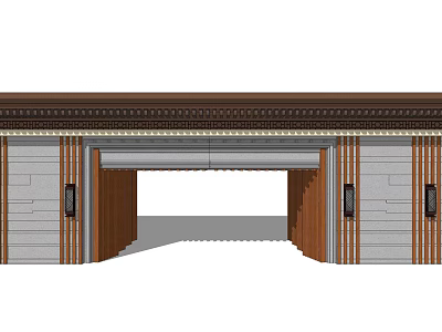 Traditional Entrance Gate Design With Wooden Frames Stone Wall And Decorative Trim 3d model