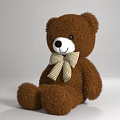Cute Brown Teddy Bear Sitting With Plaid Bow Tie Soft Stuffed Toy