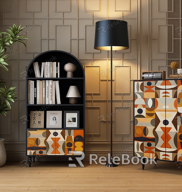 Modern Middle Ancient Bookcase French Middle Ancient Decorative Cabinet French Middle Ancient Bookcase Bookcase Decorative Cabinet Floor Lamp French Side Cabinet model