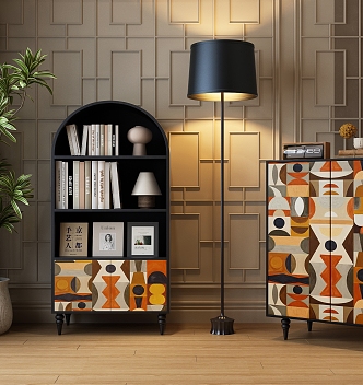 Modern Middle Ancient Bookcase French Middle Ancient Decorative Cabinet French Middle Ancient Bookcase Decorative Cabinet Floor Lamp French Side Cabinet 3d model