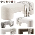 Brown Velvet And Beige Textured Bed Bench With Bamboo Pattern And Plaid Blanket