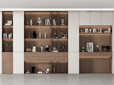 Modern Custom Full Wall Wooden Bookshelf With Soft LED Lighting For Books And Art 3d model