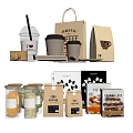 Coffee Cups With Paper Bags And Home Coffee Packaging Design Elements 3d model