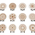 Assorted Decorative Circular Wall Hangings Featuring Intricate Patterns On Display Stands 3d model