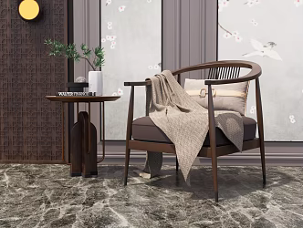 New Chinese Style Leisure Chair Single Sofa Wooden Chair 3d model