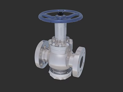 Heavy Duty Industrial Valve With Blue Handwheel And Silver Flange Body 3d model