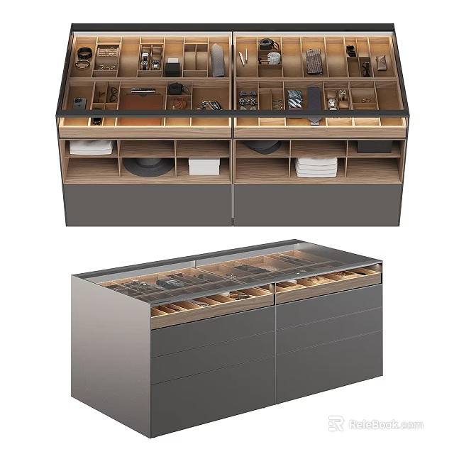 Modern Commercial Storage Equipment With Glass Display Doors Multiple Drawers And Metal Frames 3d model 