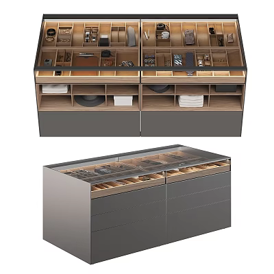Modern Commercial Storage Equipment With Glass Display Doors Multiple Drawers And Metal Frames 3d model