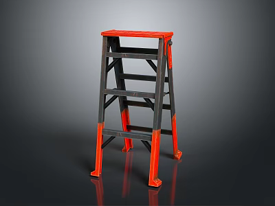 Sturdy Black and Orange Step Ladder With Metal Steps and Stable Frame 3d model