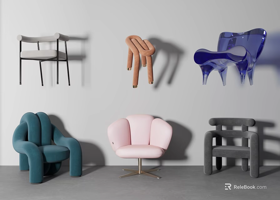 Stylish Modern Single Sofa Collection With Various Colors And Unique Shapes 3d model 