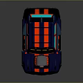 Cartoon Style Blue Car With Red Black Accents Geometric Patterns Roof Lights And Rocket Device