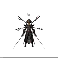 Fantasy Character Wearing Ornate Outfit With Dual Swords And Creature Appendages