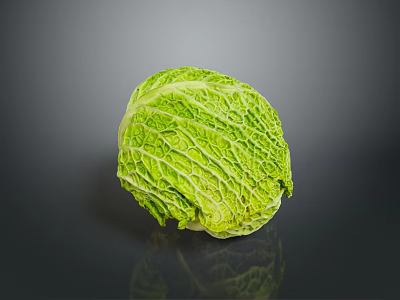 Fresh Green Cabbage With Textured Leafy Outer Layers On Dark Surface 3d model
