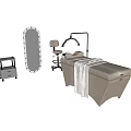 Modern Massage Bed with Towel Storage Trolley Stool Floor Lamp and Mirror