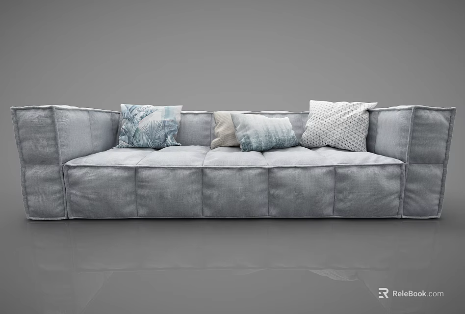 Gray Upholstered Sectional Sofa With Modern Design And Decorative Pillows 3d model