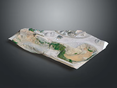 Detailed Mountainous Terrain Model Featuring Rocky Landforms and Green Vegetation Areas 3d model