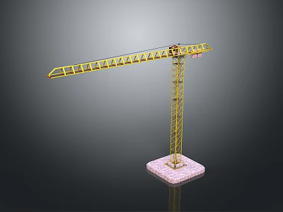 Yellow Tower Crane Construction Equipment With Metal Frame And Concrete Base On Dark Background 3d model