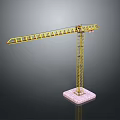 Yellow Tower Crane Construction Equipment With Metal Frame And Concrete Base On Dark Background